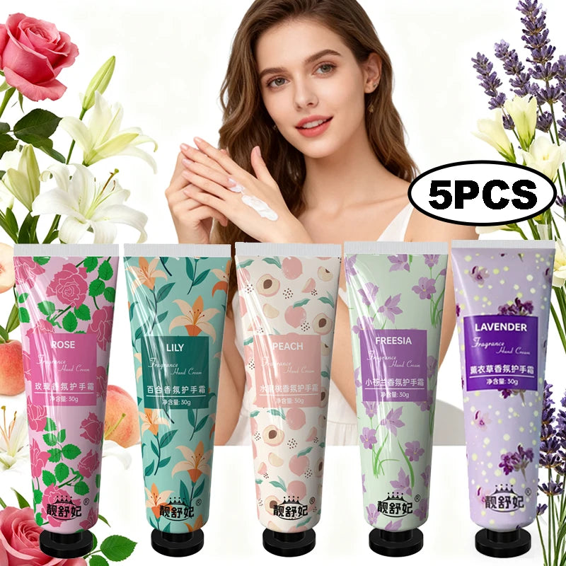 5PCS hand cream with hand gift set, fruit and floral hand cream with 5 different flavors to choose from, moisturize