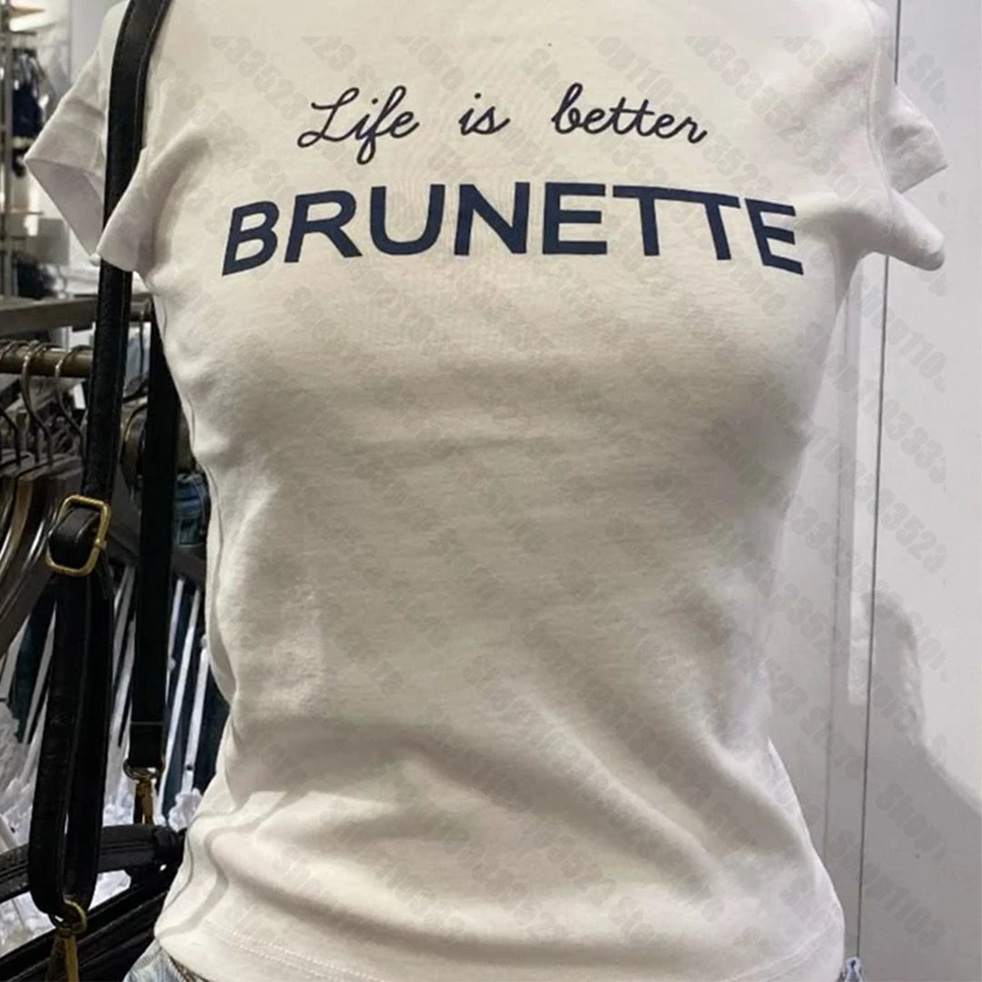 Emo Girl Printing T-shirts Aesthetic Y2k Letter Print Women T-shirts Gothic Punk Vintage Harajuku Casual T-shirts Women Clothing
