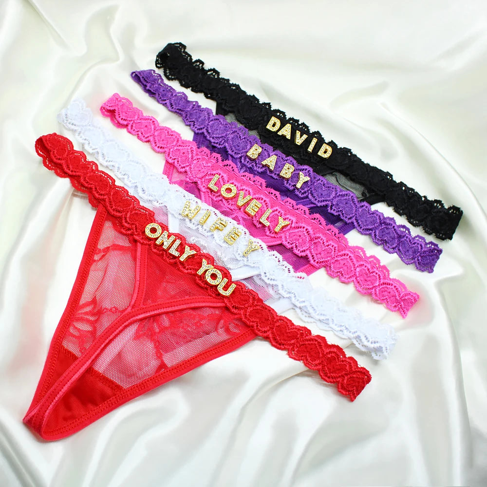 Custom Name Thong G-String Bikini Underwear Very Sexy Personalized Lingerie for Women Hot Wife Customized Letters Sexy Panties