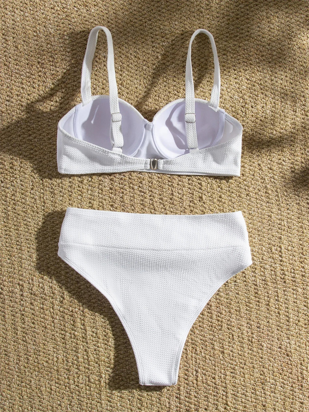 Sexy Rhinestone Belt High Waist Bikinis Set 2025 Women Solid White Black Push Up Underwire Swimsuit Buckle Bathing Suit Swimwear