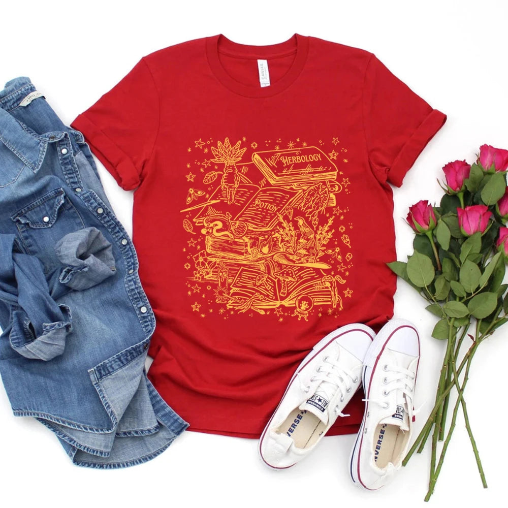Vintage Herbology Witchcraft Shirt Herbology Plants T-Shirt Magcal Wizard Botanical Plant Lover Tees Fantasy Book Fandom Merch