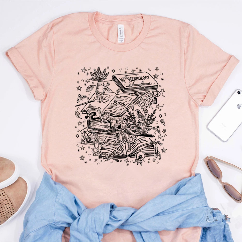Vintage Herbology Witchcraft Shirt Herbology Plants T-Shirt Magcal Wizard Botanical Plant Lover Tees Fantasy Book Fandom Merch