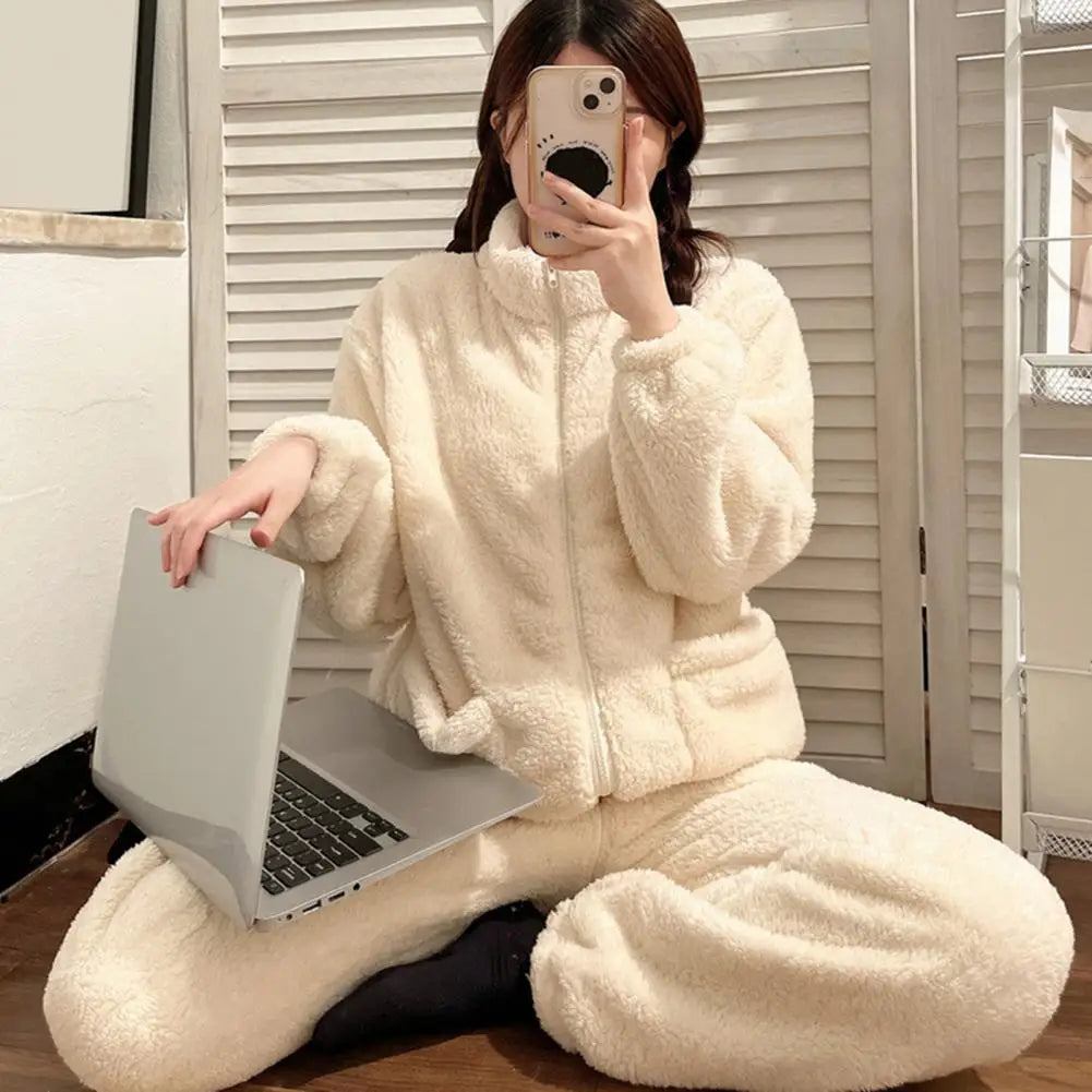 Women Pajama Set Thickened Coral Fleece Pijama Night Suits Warm Plush Pajama Loung Sleepwear Autumn Winter Soft Warm Sleepwear