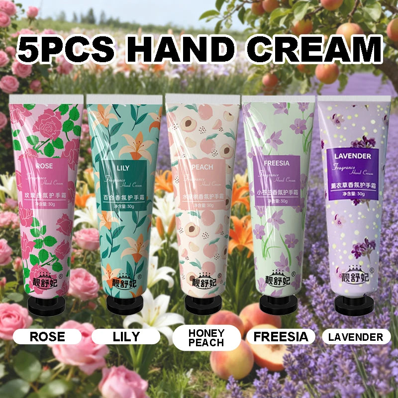 5PCS hand cream with hand gift set, fruit and floral hand cream with 5 different flavors to choose from, moisturize