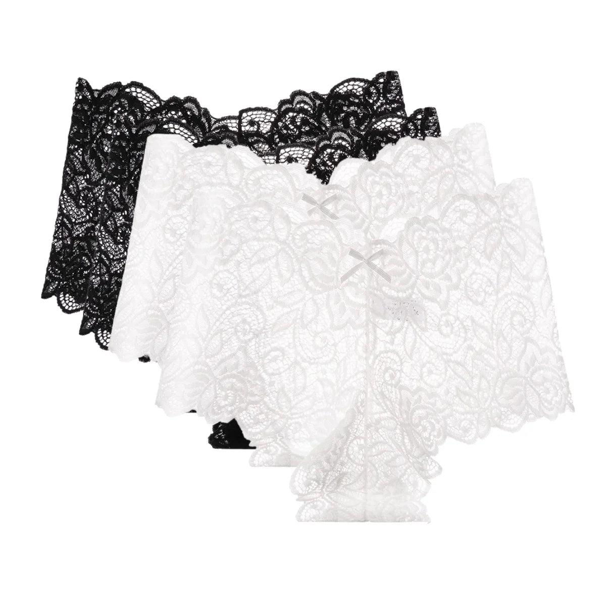 4Pcs/Set Floral Lace Panties Women Sexy Boyshorts Solid Color Underwear Female Low Waist Boyshort Breathable Lingerie S-XXL