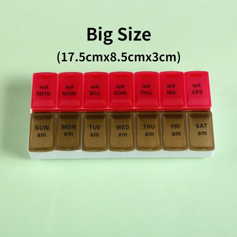 Weekly Pill Box Organizer Cases Portable Pillbox 7 Days 14 Grids Pills Container Storage Tablets Vitamins Medicine Fish Oils