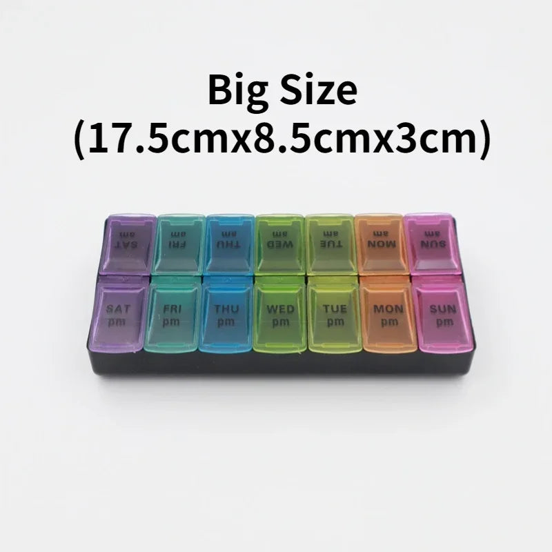 Weekly Pill Box Organizer Cases Portable Pillbox 7 Days 14 Grids Pills Container Storage Tablets Vitamins Medicine Fish Oils