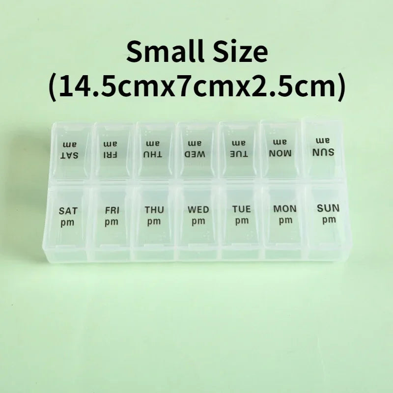 Weekly Pill Box Organizer Cases Portable Pillbox 7 Days 14 Grids Pills Container Storage Tablets Vitamins Medicine Fish Oils