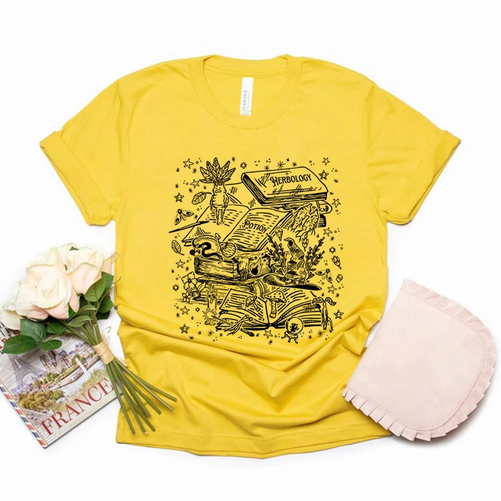 Vintage Herbology Witchcraft Shirt Herbology Plants T-Shirt Magcal Wizard Botanical Plant Lover Tees Fantasy Book Fandom Merch