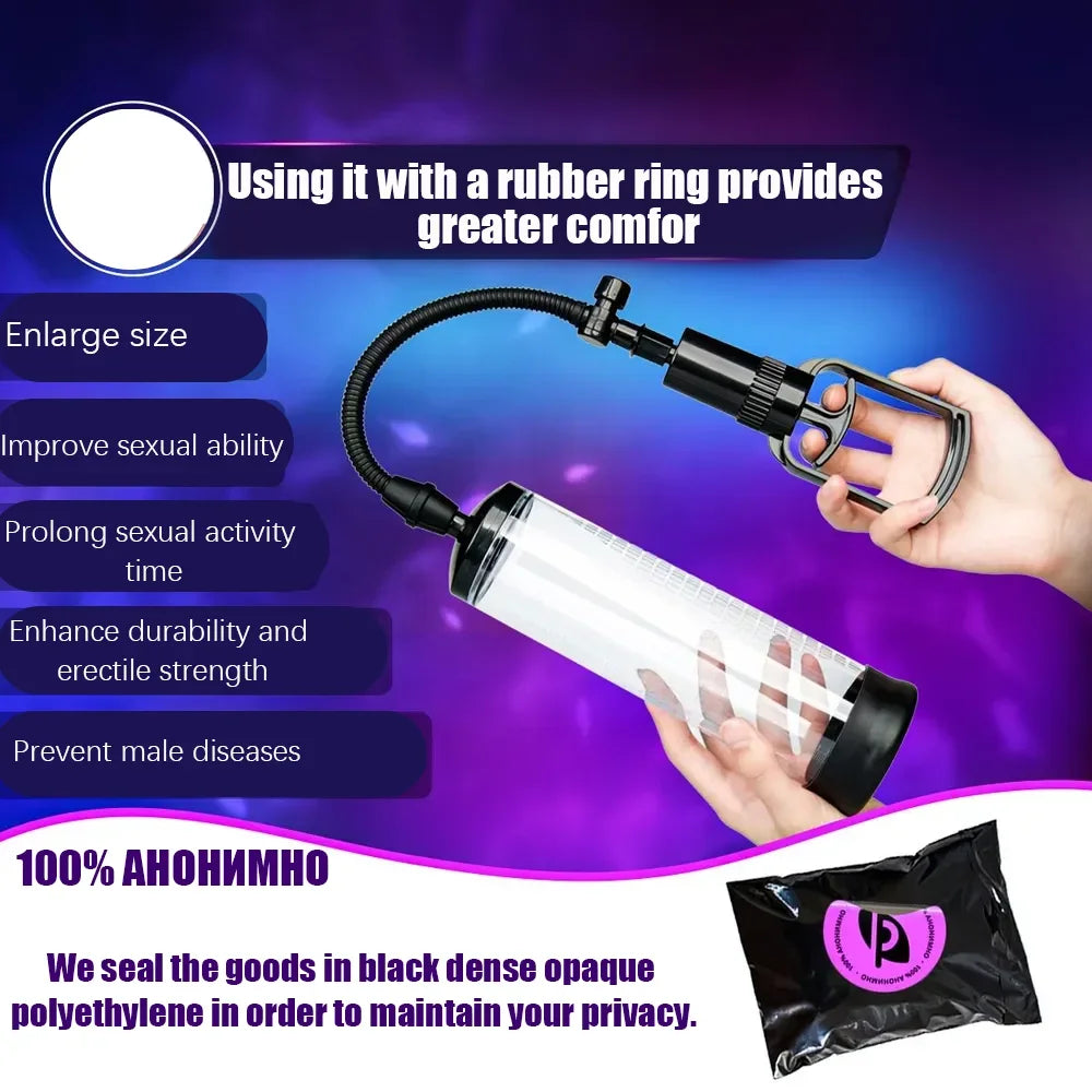 1pc penis vacuum pump manual penis extend pump pressure device adult male toys with suction sleeves Manual Penis Pump For Adults