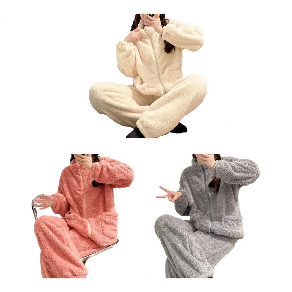 Women Pajama Set Thickened Coral Fleece Pijama Night Suits Warm Plush Pajama Loung Sleepwear Autumn Winter Soft Warm Sleepwear