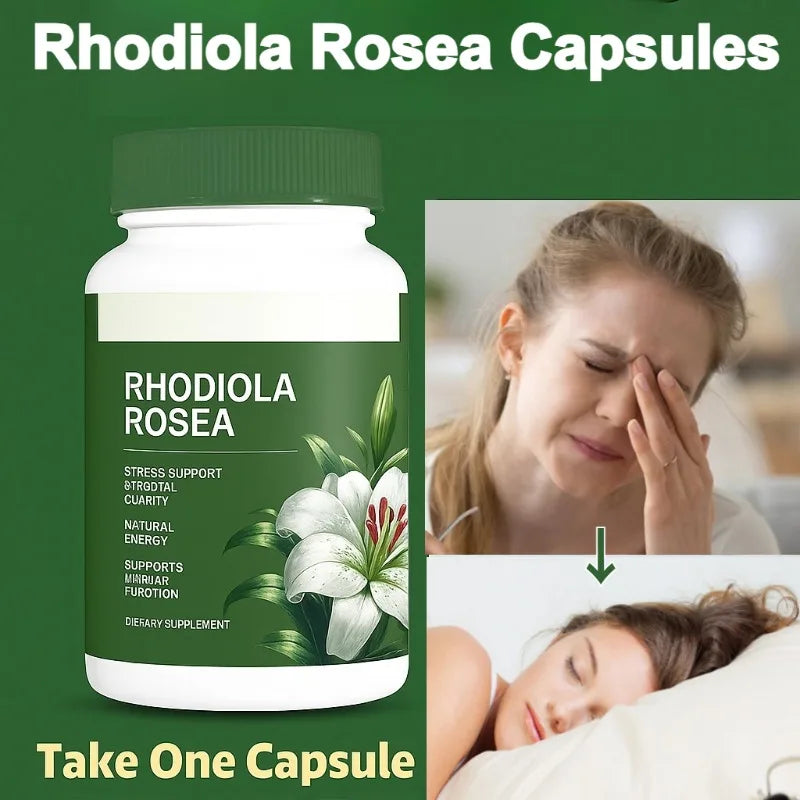 500mg Rhodiola Rosea Capsules Natural Herbaceous Plants Supplement for Daily Stress Support & Energy Balance 60pieces Per Bottle