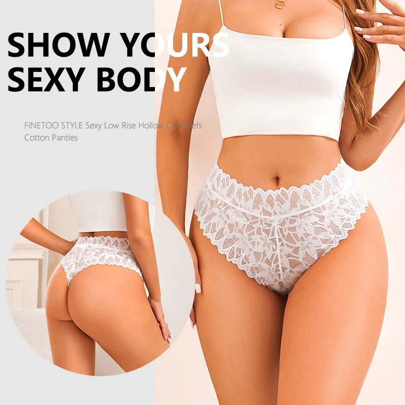 4PCS Women Floral Lace Panties Sexy Perspective G-String High Waist Solid Color Underpants Female Breathable Intimates Lingerie
