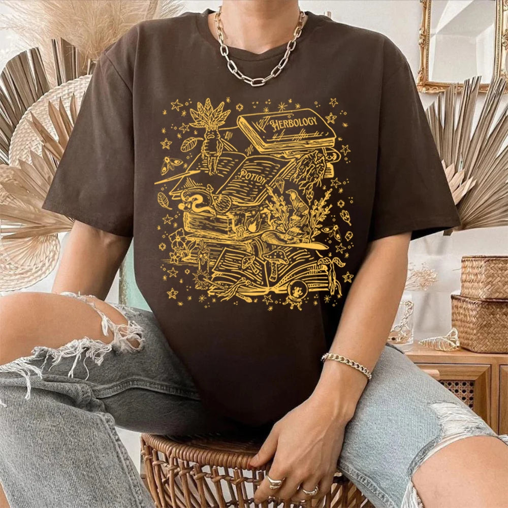 Vintage Herbology Witchcraft Shirt Herbology Plants T-Shirt Magcal Wizard Botanical Plant Lover Tees Fantasy Book Fandom Merch