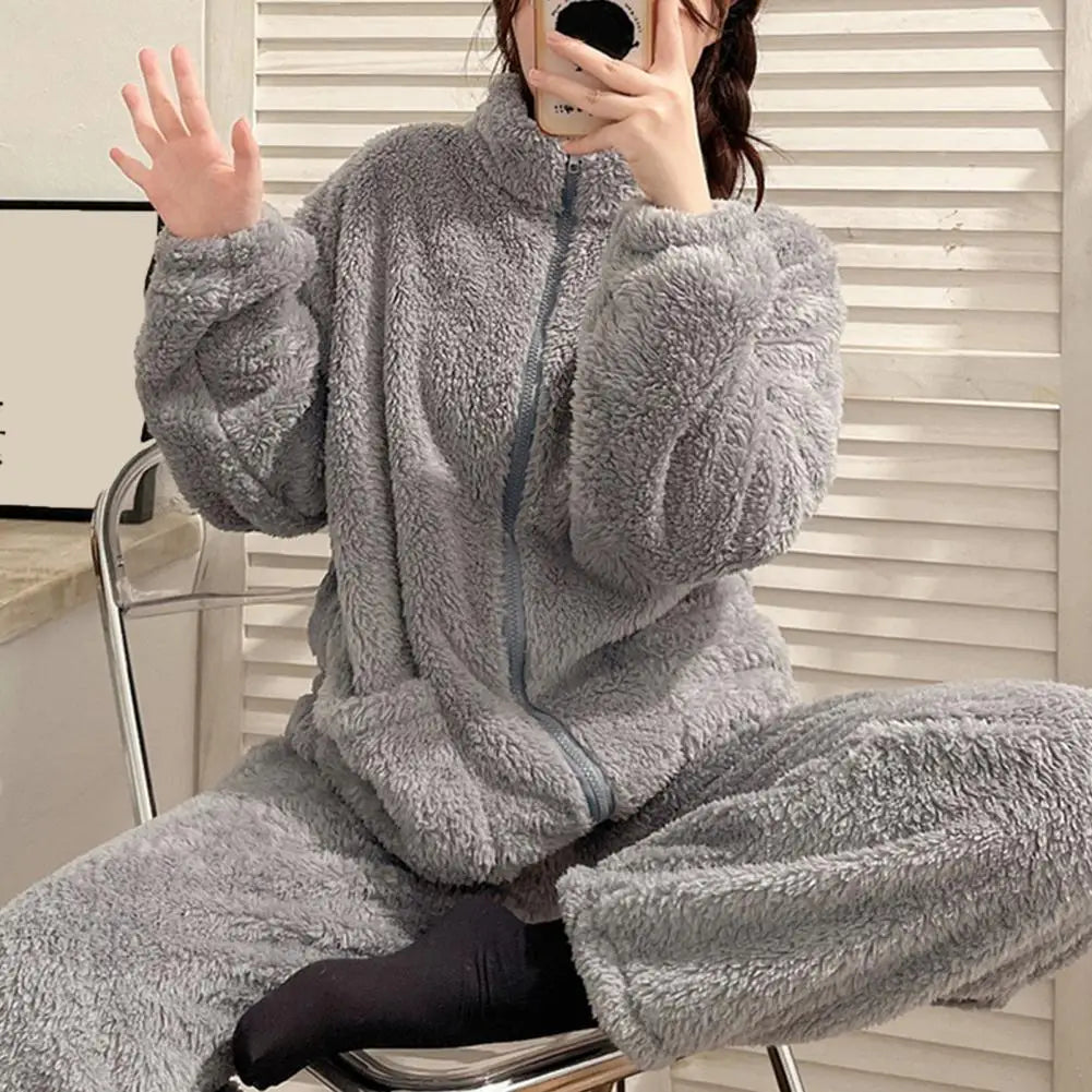 Women Pajama Set Thickened Coral Fleece Pijama Night Suits Warm Plush Pajama Loung Sleepwear Autumn Winter Soft Warm Sleepwear