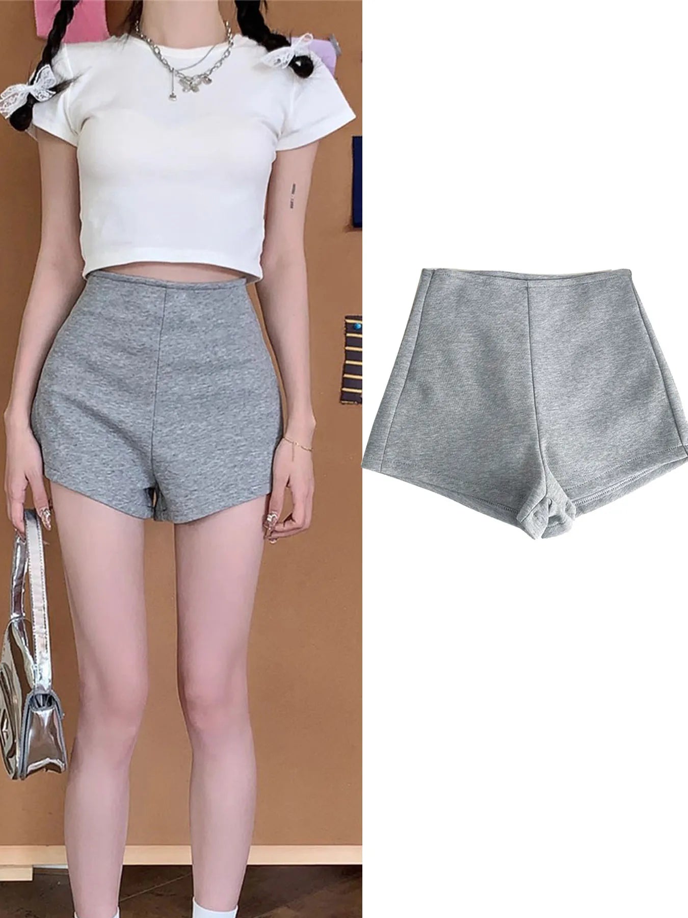 Summer basic solid color versatile shorts for women casual and elegant high-waisted slimming straight shorts