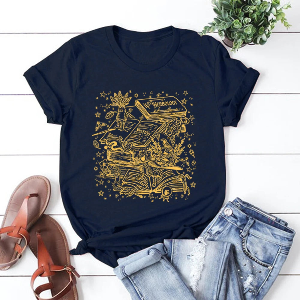 Vintage Herbology Witchcraft Shirt Herbology Plants T-Shirt Magcal Wizard Botanical Plant Lover Tees Fantasy Book Fandom Merch