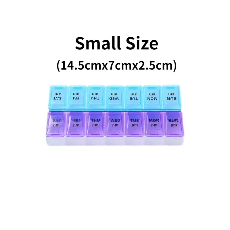 Weekly Pill Box Organizer Cases Portable Pillbox 7 Days 14 Grids Pills Container Storage Tablets Vitamins Medicine Fish Oils