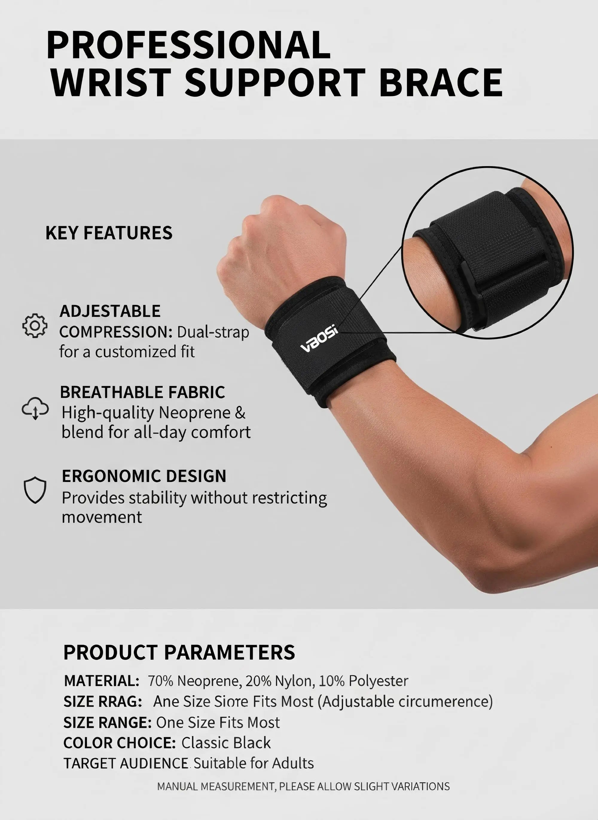 1PC Lightweight Adjustable Wrist Support Brace for Weightlifting Squat Kettlebell Outdoor Cycling - Protective Fitness Wristband