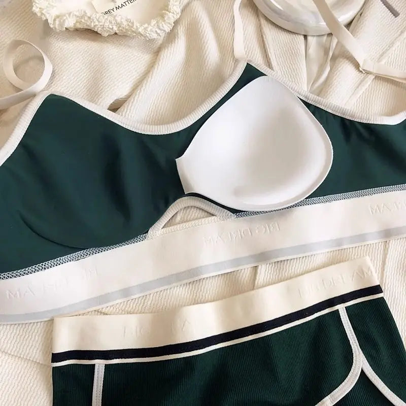 Cotton Bra Set Women Comfort Seamless Underwear Female Push Up Bra Low Waist Thong Panties Casual Sports Lingerie Intimates