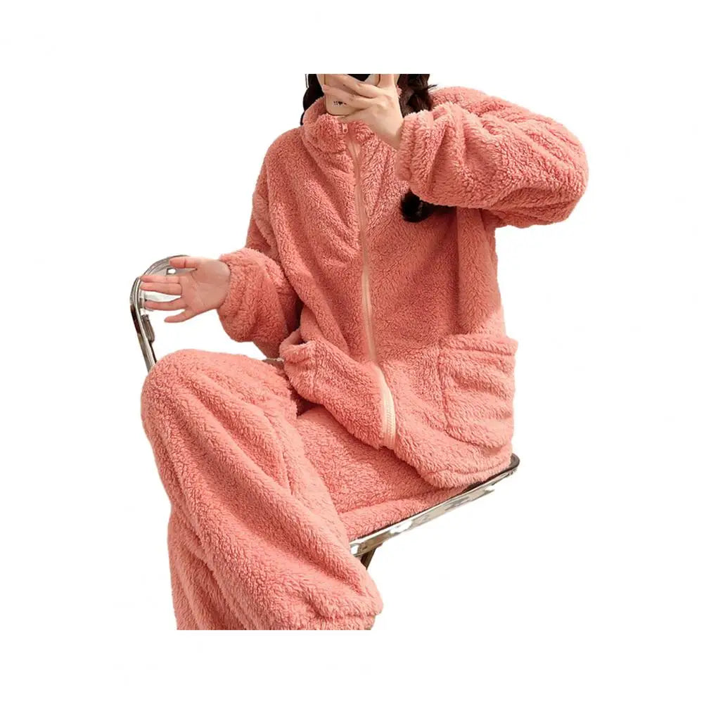 Women Pajama Set Thickened Coral Fleece Pijama Night Suits Warm Plush Pajama Loung Sleepwear Autumn Winter Soft Warm Sleepwear